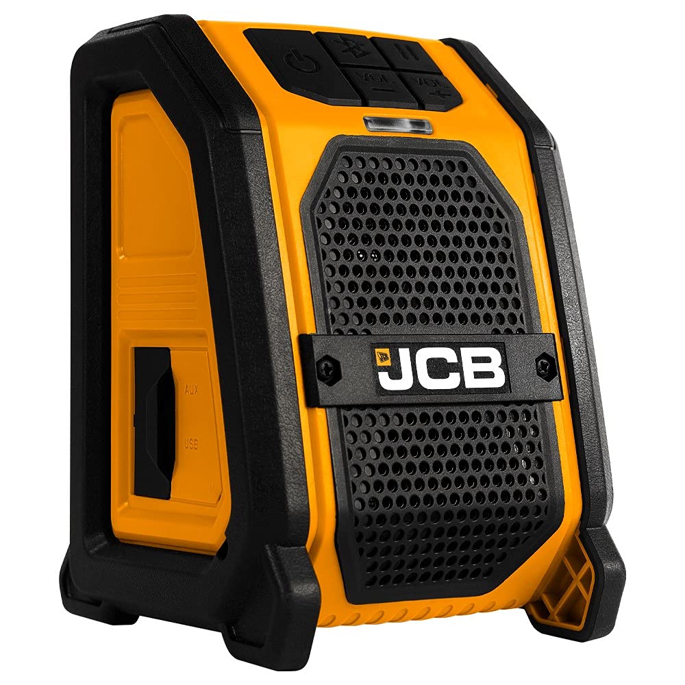 JCB 18V Bluetooth Speaker Bare Unit - Portable Wireless Speaker for Job Sites, Camping, Outdoor Adventures & Home Use