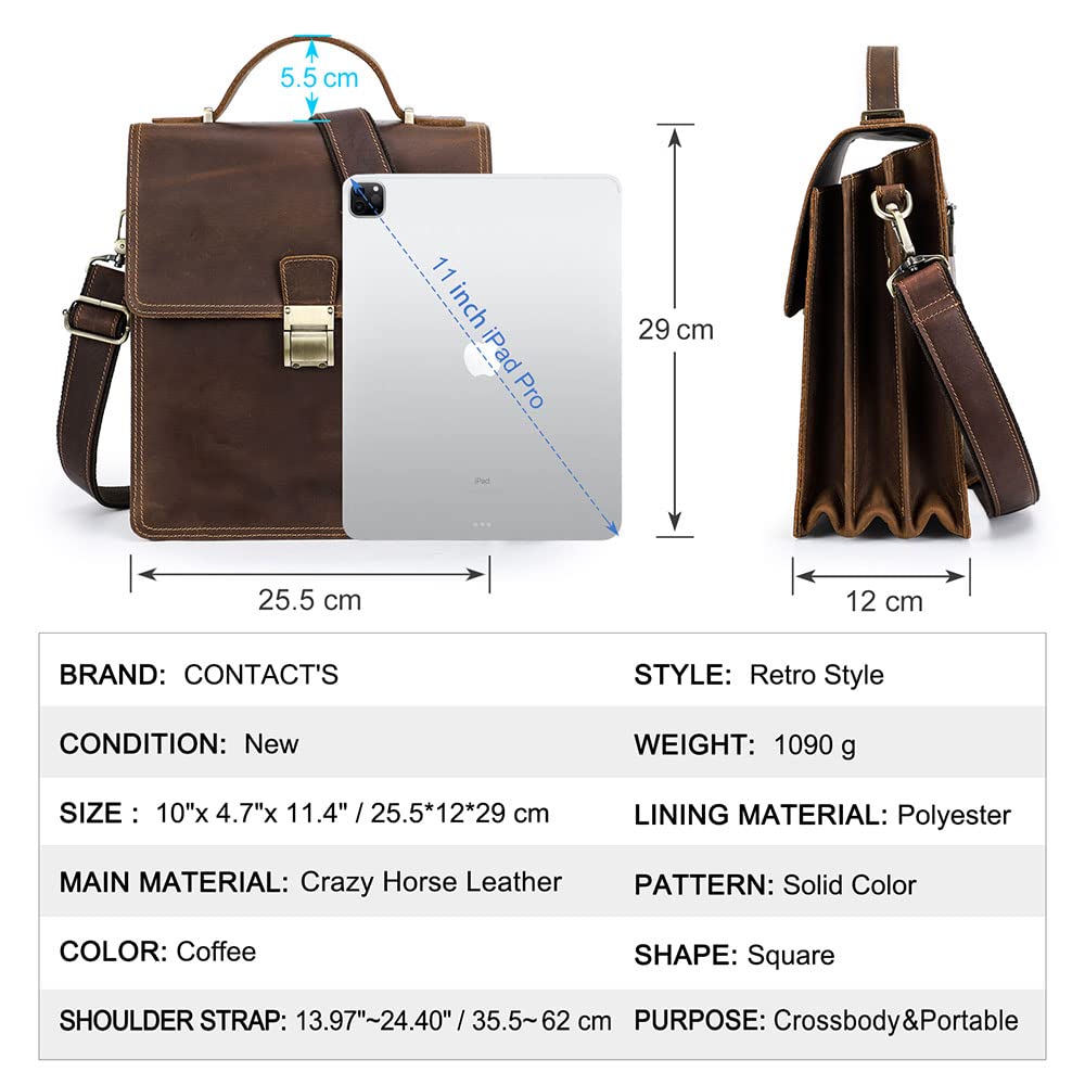 Premium Full Grain Leather Messenger Bag for Men - Secure Lock Briefcase, Travel & Crossbody Shoulder Bag - Ideal for Business, Commuting & Daily Use