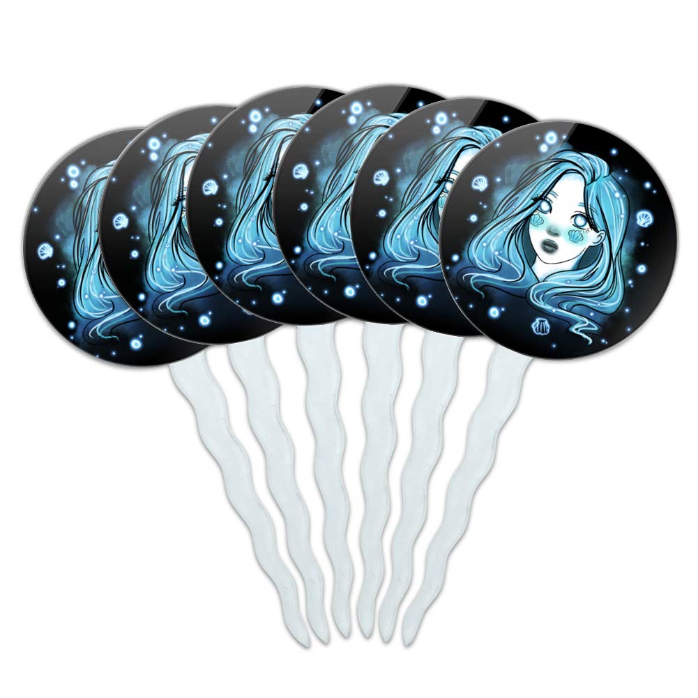 Modern Mermaid Cupcake Toppers Set of 6 - Watercolor Dessert Decorations for Birthday Parties, Baby Showers & Themed Events