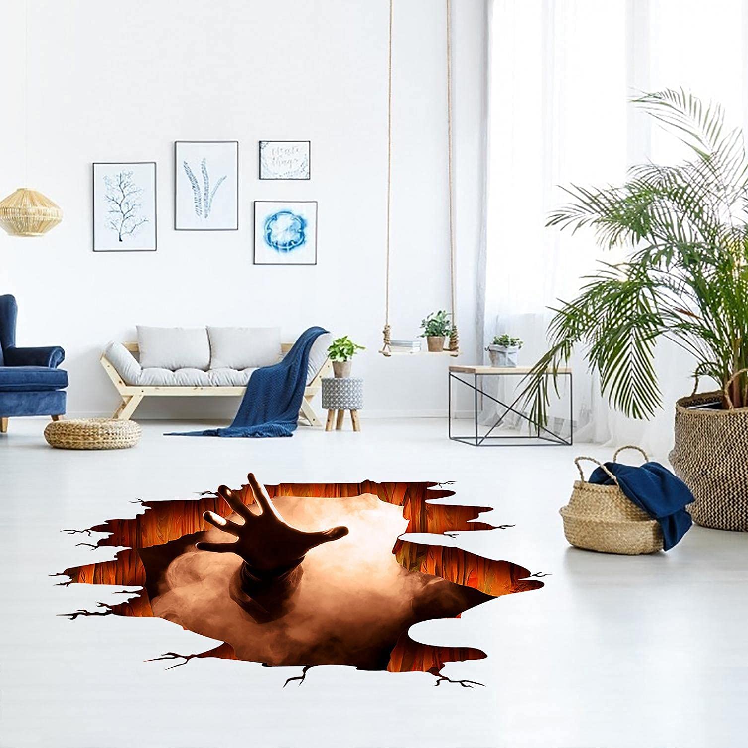 Scary 3D Halloween Wall Decals - Misty Ghost Hand Scratching Floor & Ceiling Stickers, Removable Wall Murals for Room Decor (70x25cm) | Perfect for Halloween Party Supplies & Spooky Home Decor
