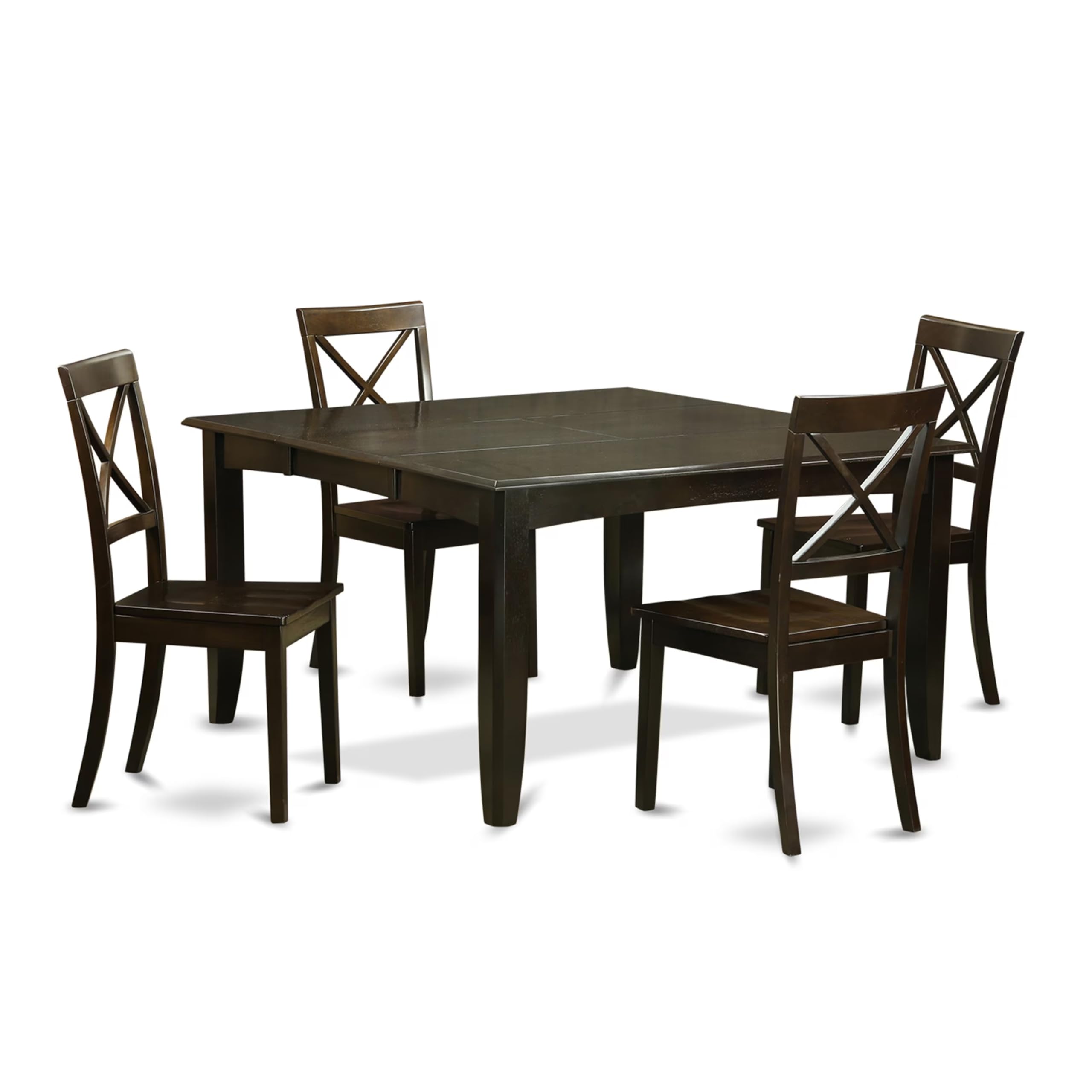 East West Furniture PFBO5-CAP-W 5-Piece Cappuccino Dining Set with Square Table (54x54 Inch) & 4 Chairs, Butterfly Leaf Extension - Perfect for Small Kitchens, Breakfast Nooks & Compact Dining Spaces