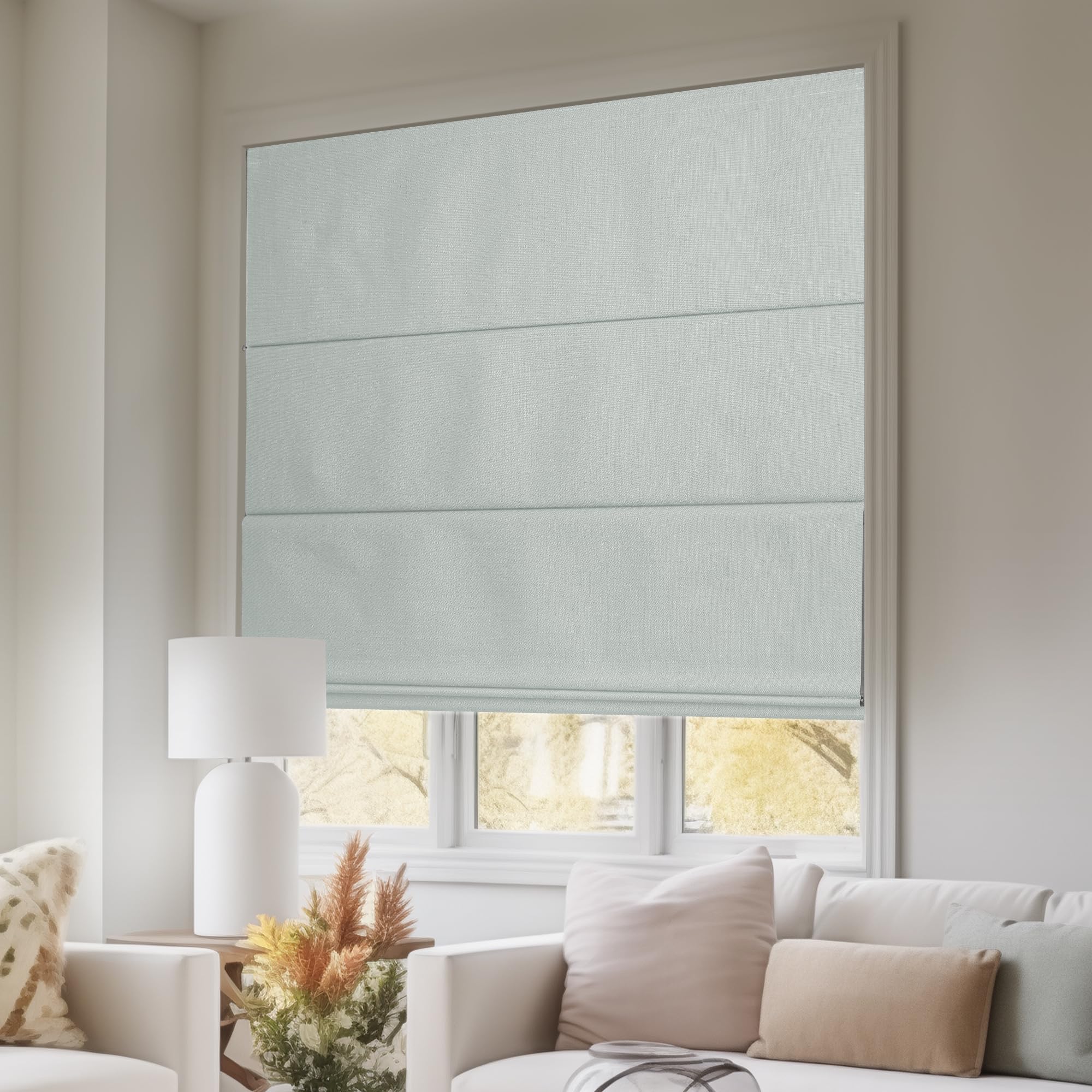 Blackout Cordless Roman Shades for Windows - Custom Linen Roman Blinds with Thermal Insulation & UV Protection - Perfect for Bedroom, Living Room & Kitchen (White, 39