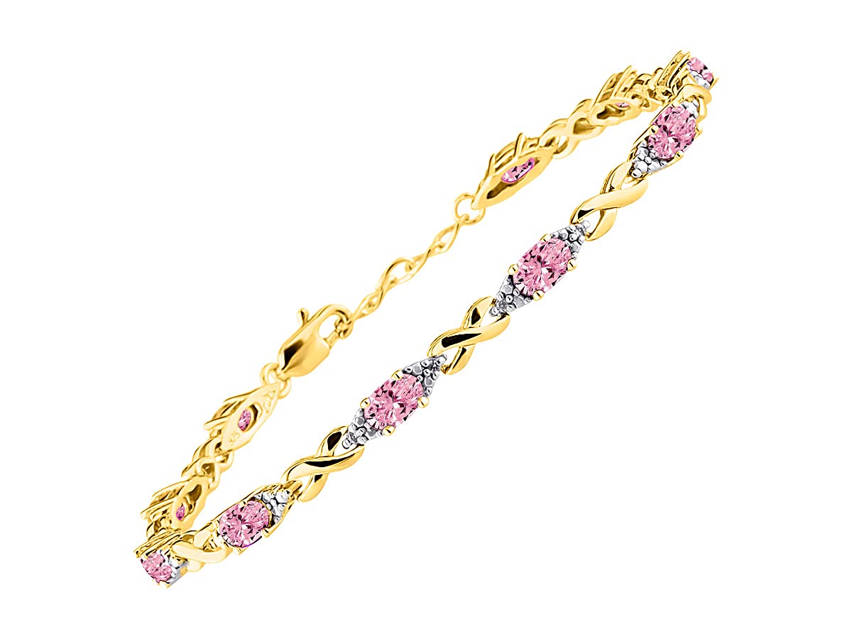RYLOS Women's 10K Yellow Gold Plated XO Hugs & Kisses Tennis Bracelet with Genuine Diamonds & Gemstones - Adjustable 7-8 Inch Wrist - Perfect for Anniversary Gifts, Valentine's Day & Friendship Jewelry
