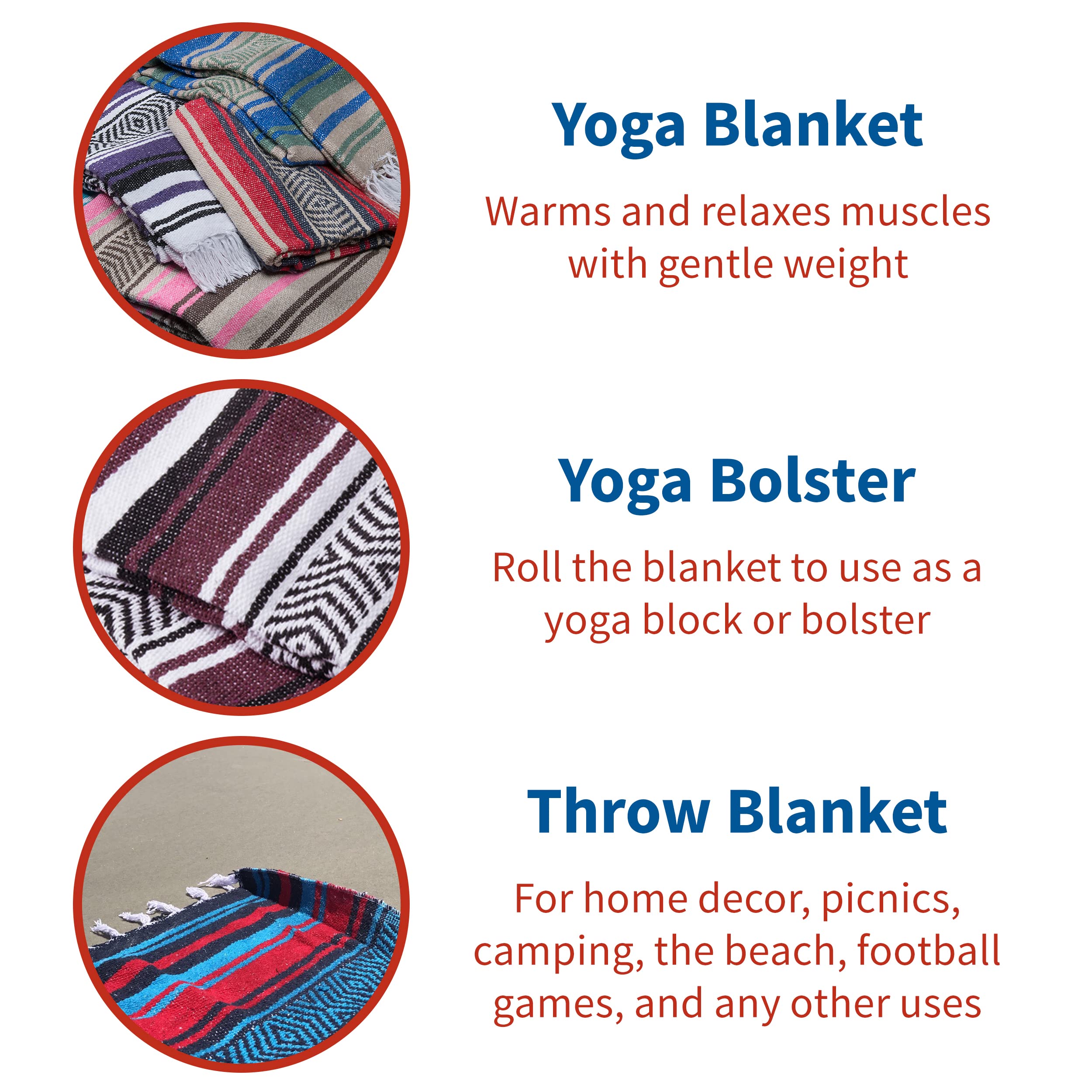 Vera Cruz Authentic Mexican Blankets & Throws - 10 Pack (75