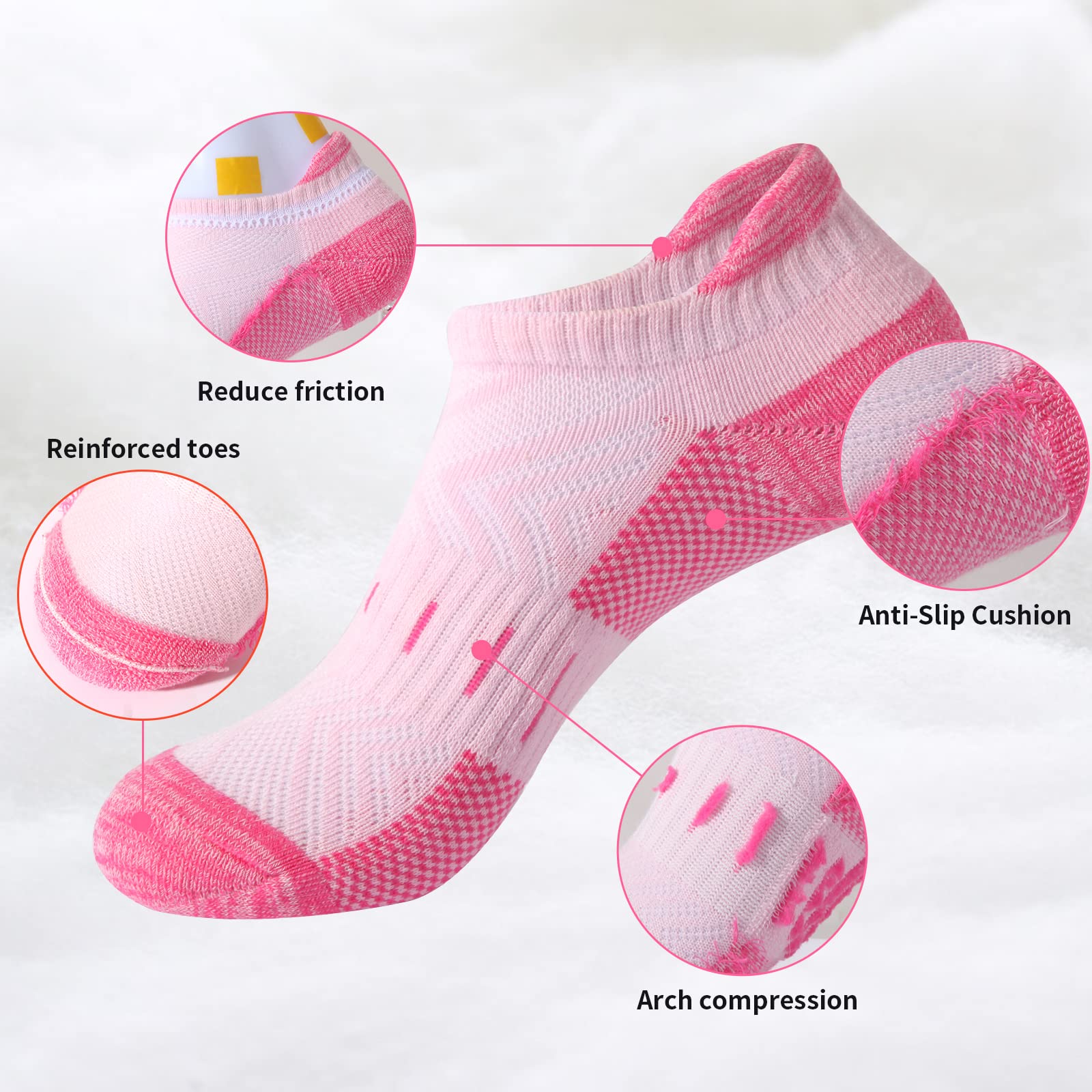 6 Pairs Women's Athletic Ankle Socks - Cushioned Low Cut Running Socks for Sports, Workout & Everyday Comfort