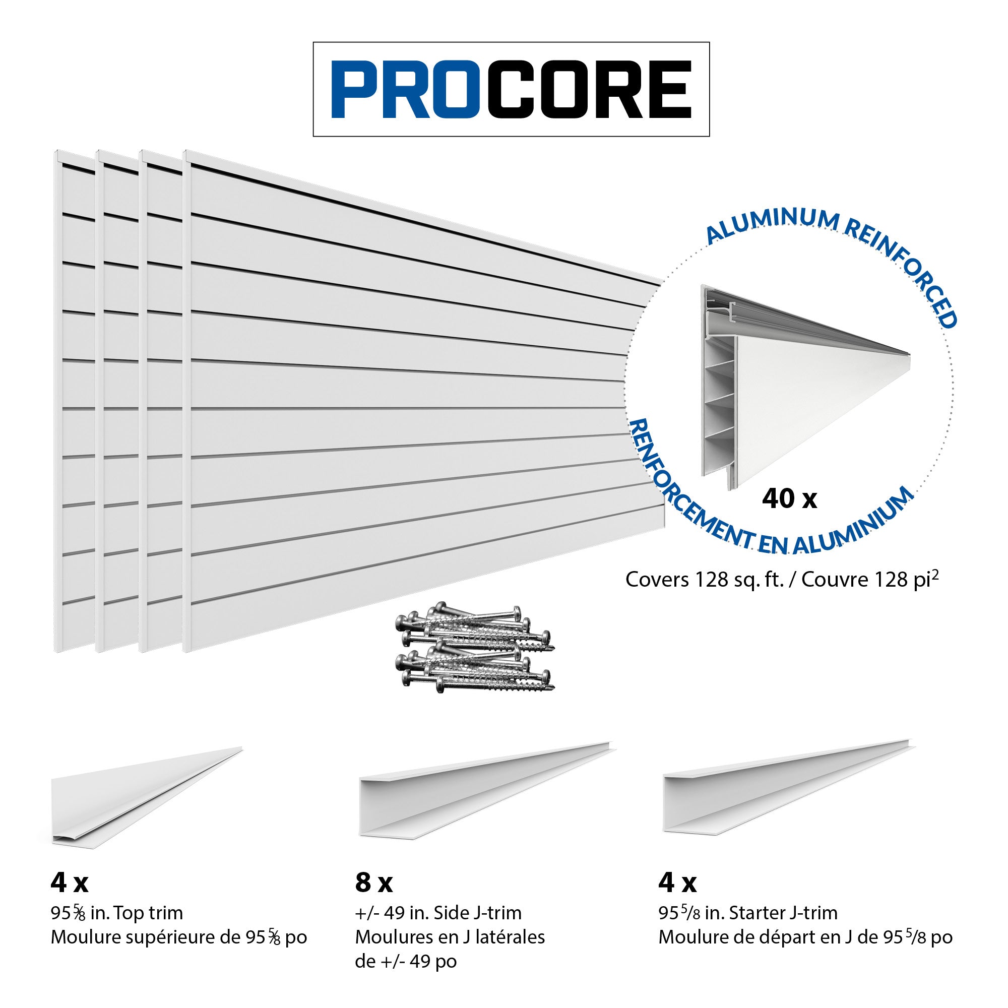 4 ft. x 8 ft. PROCORE PVC Slatwall Panel - 4 Pack (128 sq ft) for Retail Store Displays & Wall Organization - Perfect for Garages, Showrooms, and Home Storage Solutions