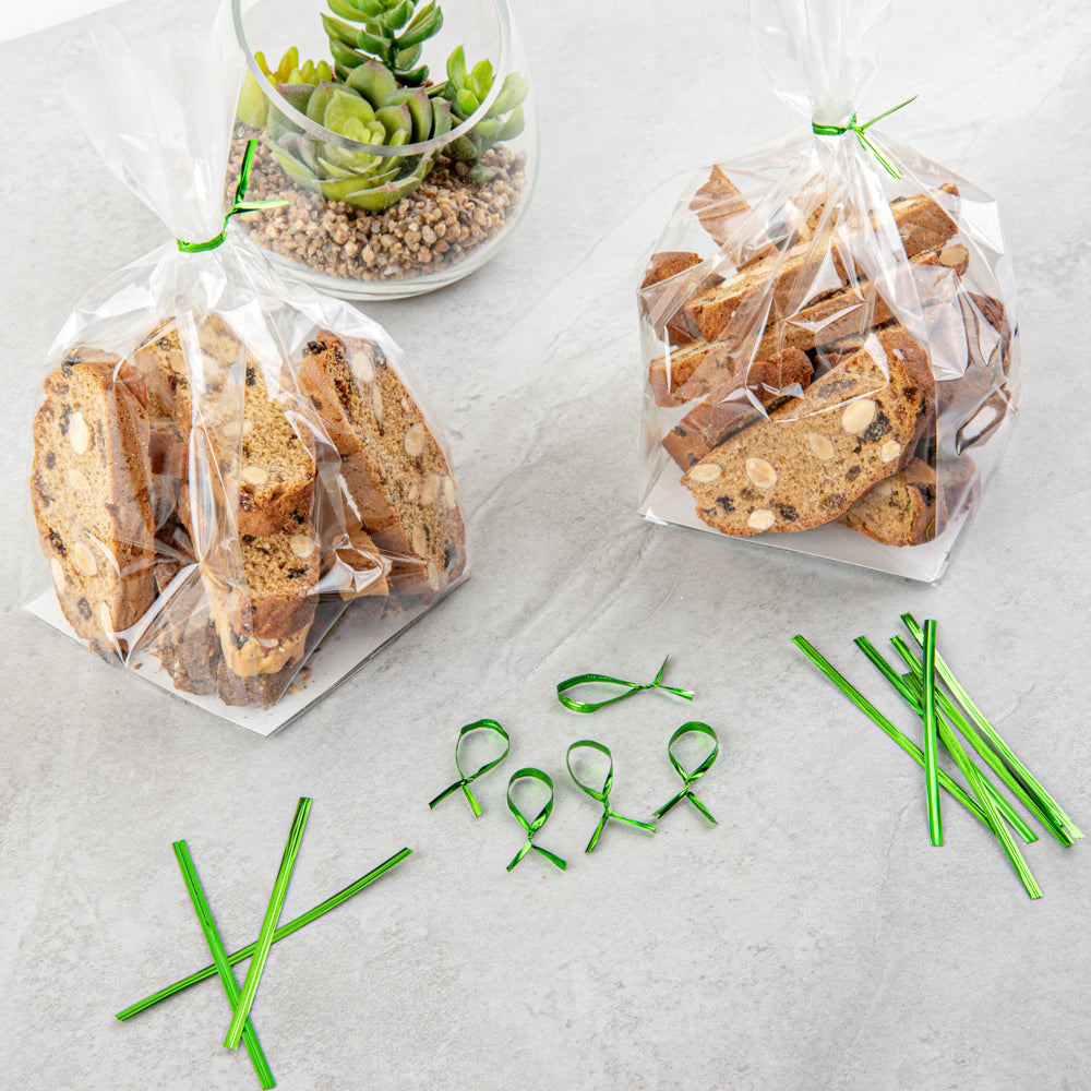 Green Metallic Twist Ties for Bags - 500 Count Box | Secure & Reseal Food Storage, Bread Bags, Produce Bags & More