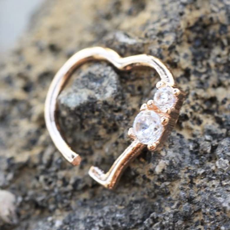 16G Rose Gold Heart CZ Cartilage Hoop Earring - 316L Stainless Steel Body Jewelry - Dainty Tragus Helix Ear Piercing Ring for Women - Perfect Gift for Valentine's Day & Special Occasions