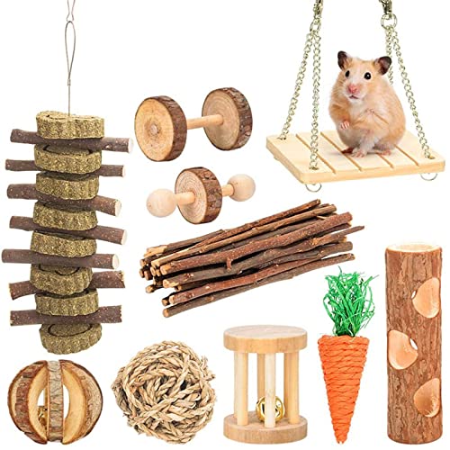 Natural Apple Wood Chew Toys for Hamsters, Rabbits, Guinea Pigs & Small Pets - 10 Pack Set for Dental Health & Boredom Relief | Safe Wooden Treats for Chinchillas, Rats & Bunnies | Perfect for Cage Enrichment & Playtime Activities