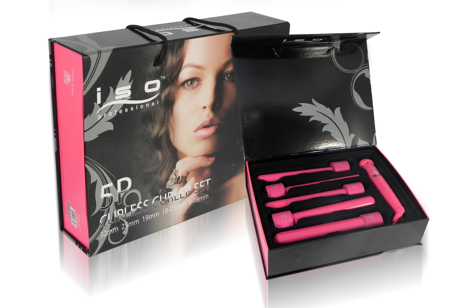 5-Size Interchangeable Curling Iron - Pink for Salon & Home Styling