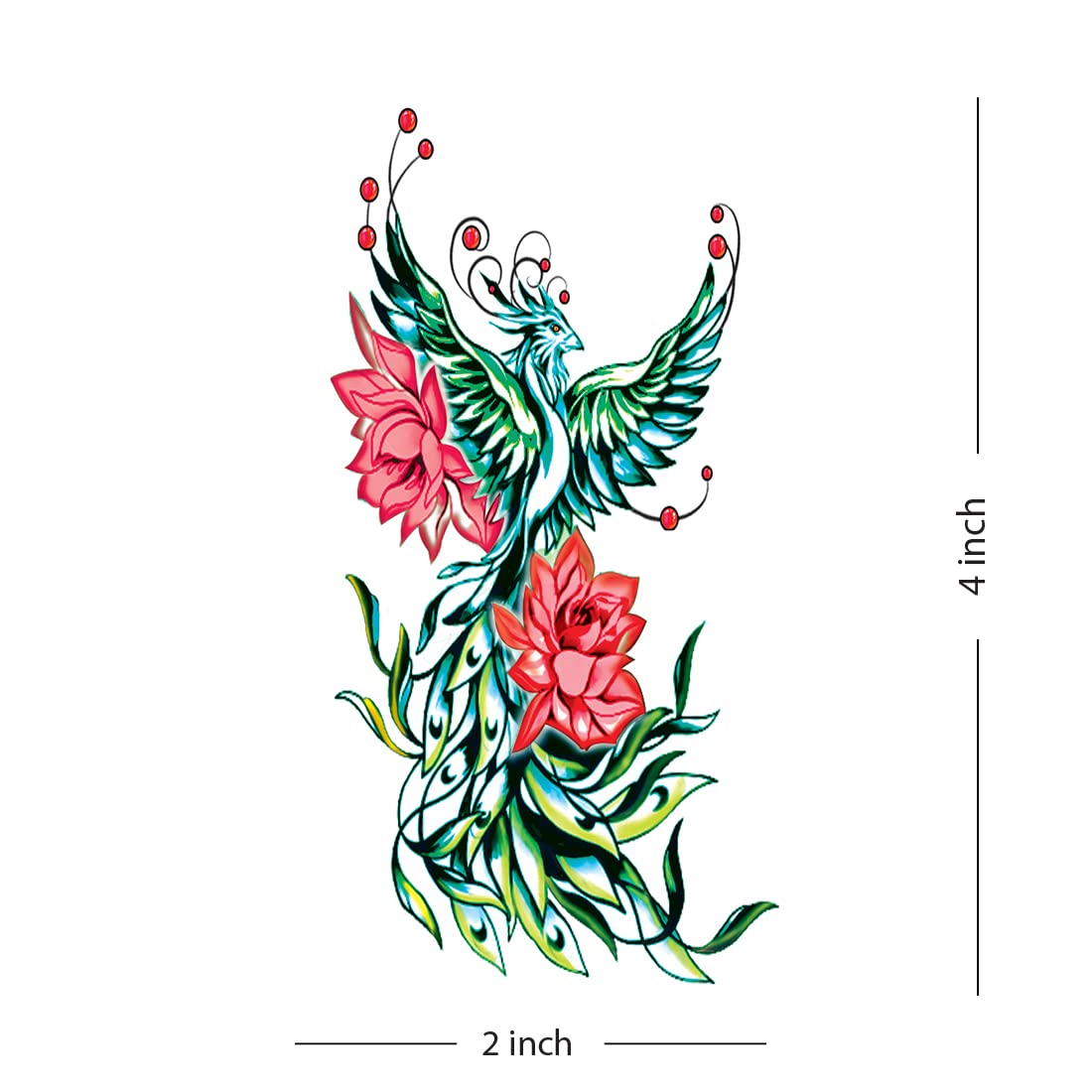 Flower Phoenix Angle Temporary Tattoo - Waterproof Fake Body Art for Kids & Adults - Perfect for Parties, Halloween Costumes & Summer Beach Fun