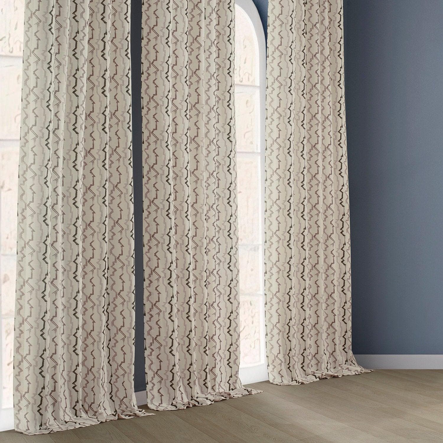 Bark Brown Abstract Textured Printed Cotton Curtain