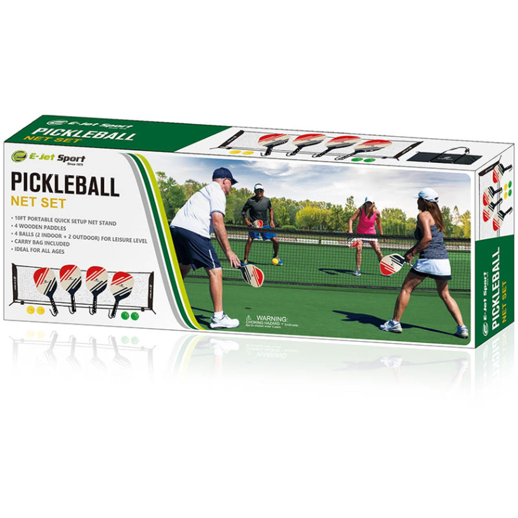 Premium EJET Pickleball 4 Player Set with Portable Net - Complete Pickleball Equipment for Outdoor & Indoor Games - Perfect for Backyard, Park, and Gym Play