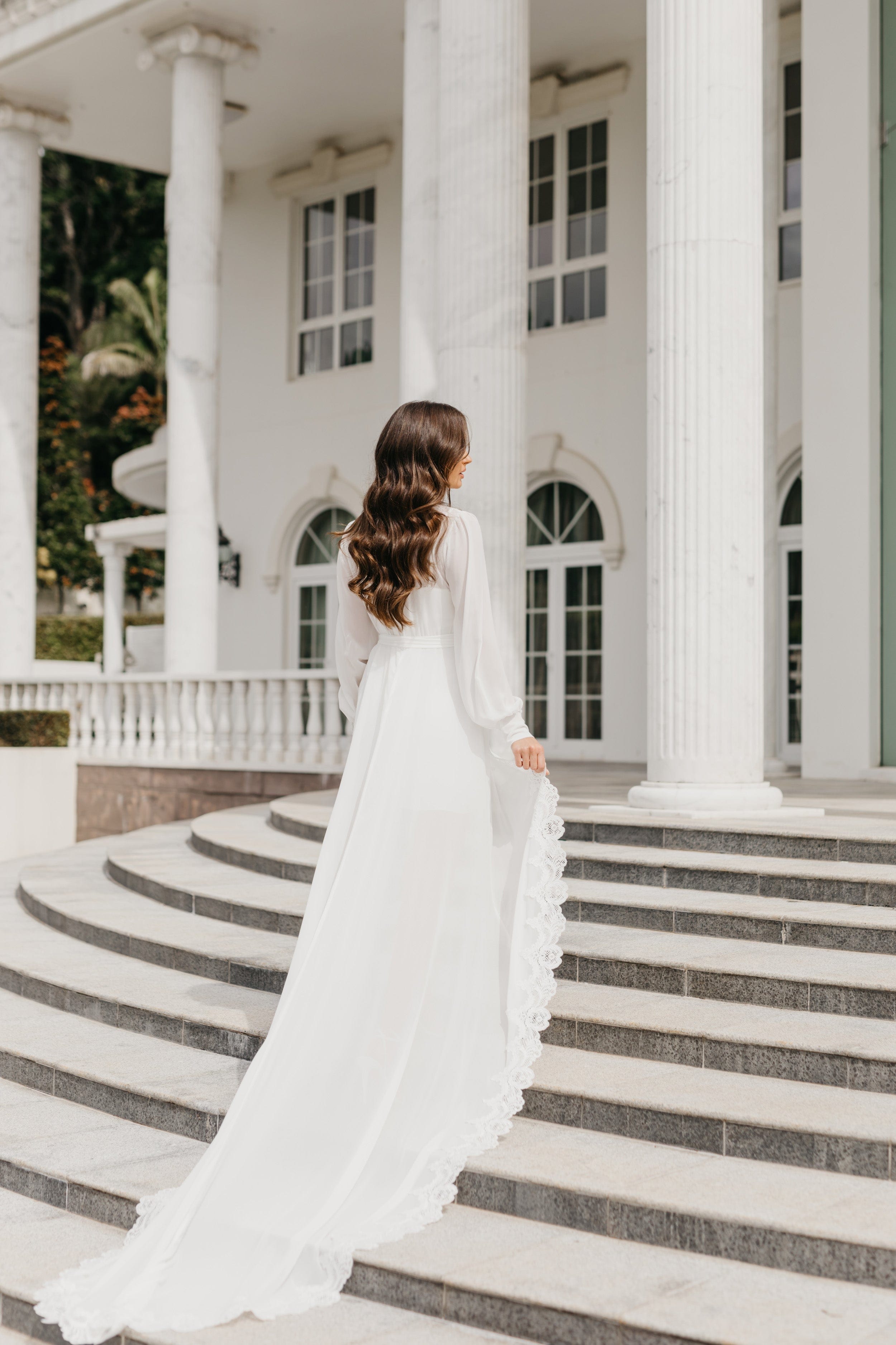 Elegant Vivian Lace Trim Maxi Dress with Train & Slip - Perfect for Weddings, Prom & Formal Occasions
