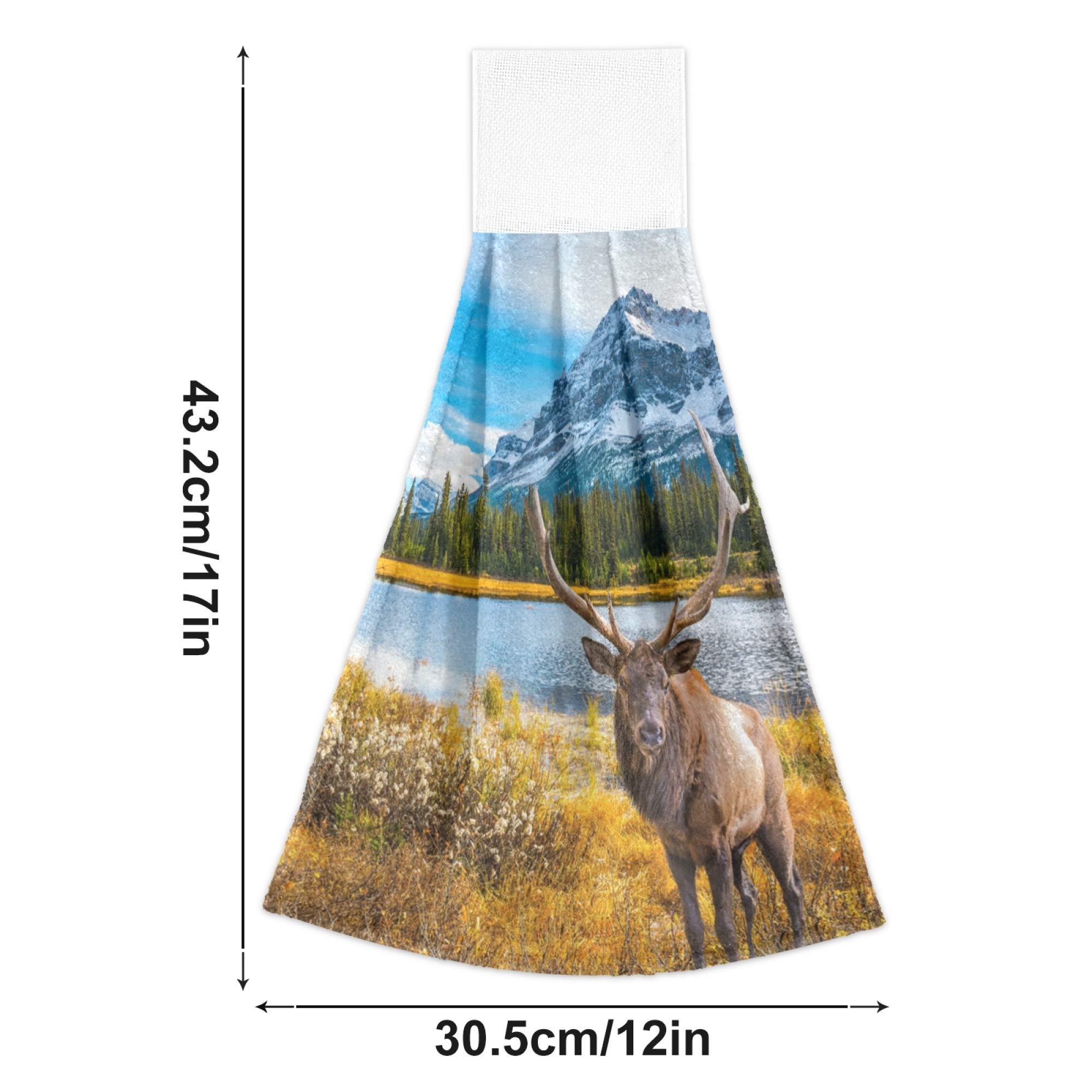 Premium Absorbent Red Deer Bull Elk Moose Autumn Forest Kitchen Hand Towels Set of 2 - Hanging Bath Towels with Hook & Loop for Kitchen, Bathroom & Cabin Decor - Perfect for Rustic Cabins, Hunting Lodges & Outdoor Enthusiasts