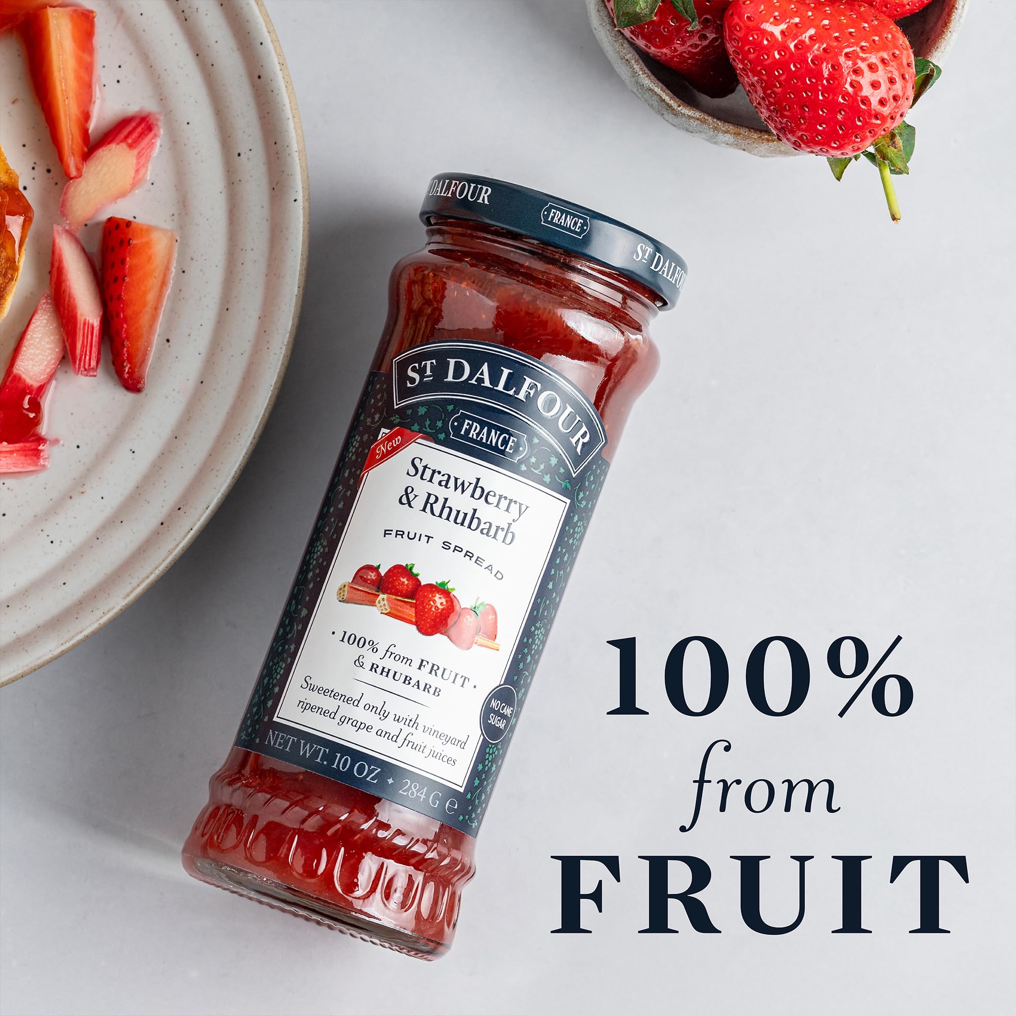 St. Dalfour Strawberry & Rhubarb Fruit Spread - 10oz - 100% Natural Fruit Preserves, No Artificial Ingredients, Non-GMO, No Added Sugar - Perfect for Toast, Yogurt & Desserts