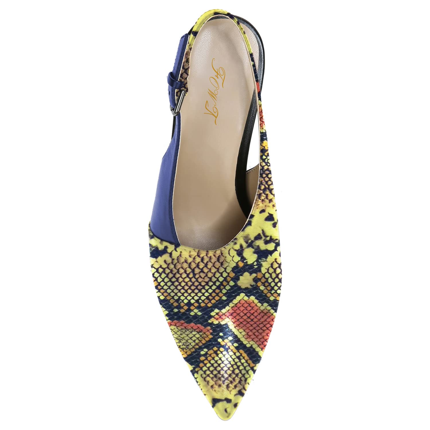 FOWT Women's Spring Two-Tone Patchwork Snakeskin Slingback Pumps - Elegant Pointed Toe 3 Inch Heels with Buckle Strap (Black, US Size 4-16 M) | Perfect for Office, Parties & Casual Everyday Wear