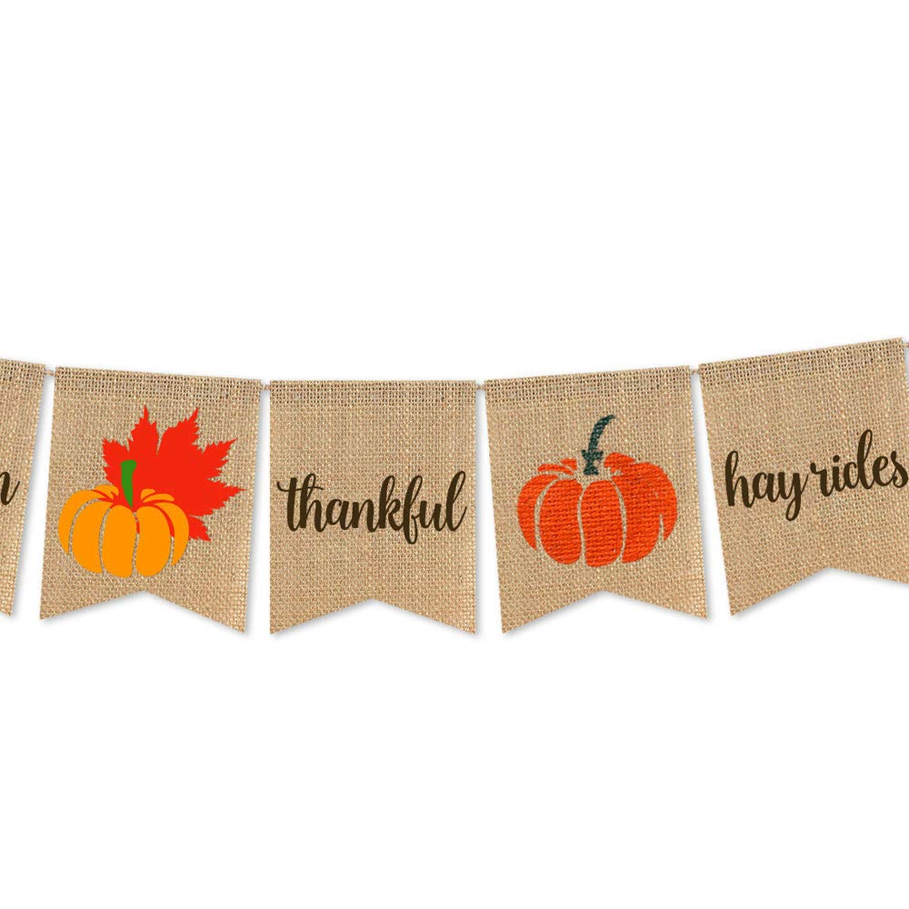 Burlap Autumn Thankful Banner - Rustic Pumpkin Thanksgiving Decor for Home, Party & Fall Festival Decorations