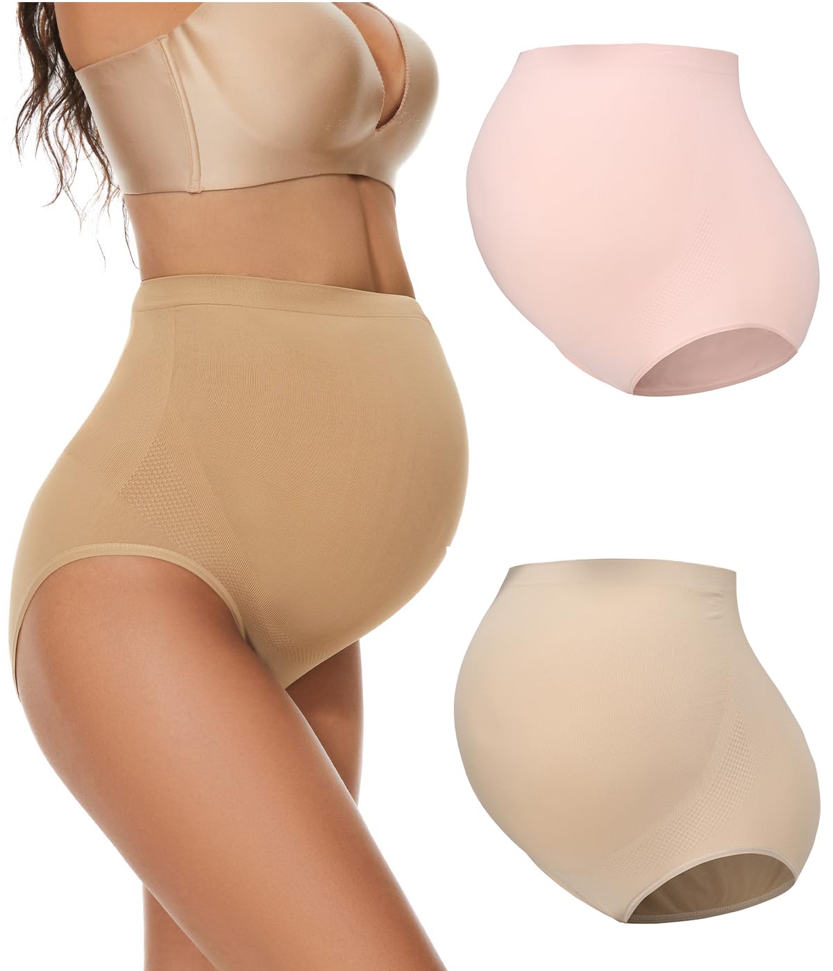 KUNINDOME Maternity Underwear Over Bump - Seamless Support Pregnancy Panties for Plus Size Women (3-Pack) | Comfortable Maternity Underwear for Everyday Wear & Sleeping