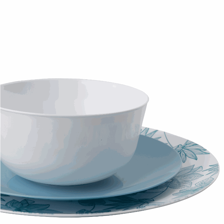 Blue and White Round Plastic Plates - 12-Pack Durable Melamine Dinner Plates for Parties, Picnics & Outdoor Dining - BPA-Free, Dishwasher Safe - Bella