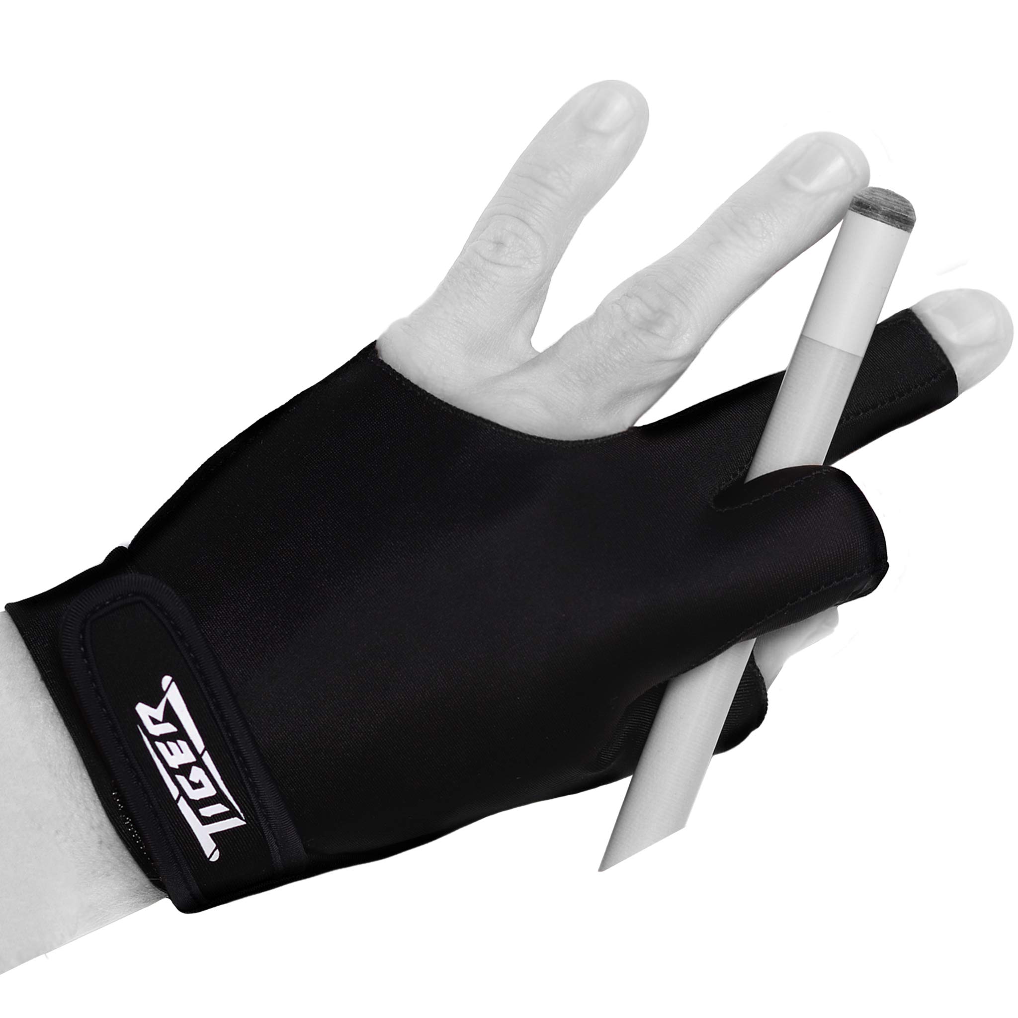 Tiger Products Left Hand Billiard Glove - Black Pool Cue Glove for Precision Shots & Smooth Play - Perfect for Professional & Casual Players