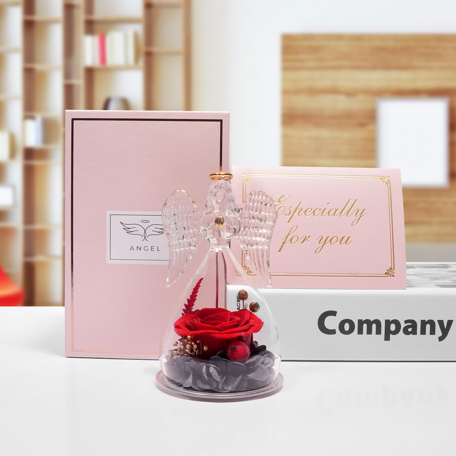 Preserved Rose Gift for Mom - Angel Figurine with Eternal Flower, Perfect for Mother's Day & Birthdays