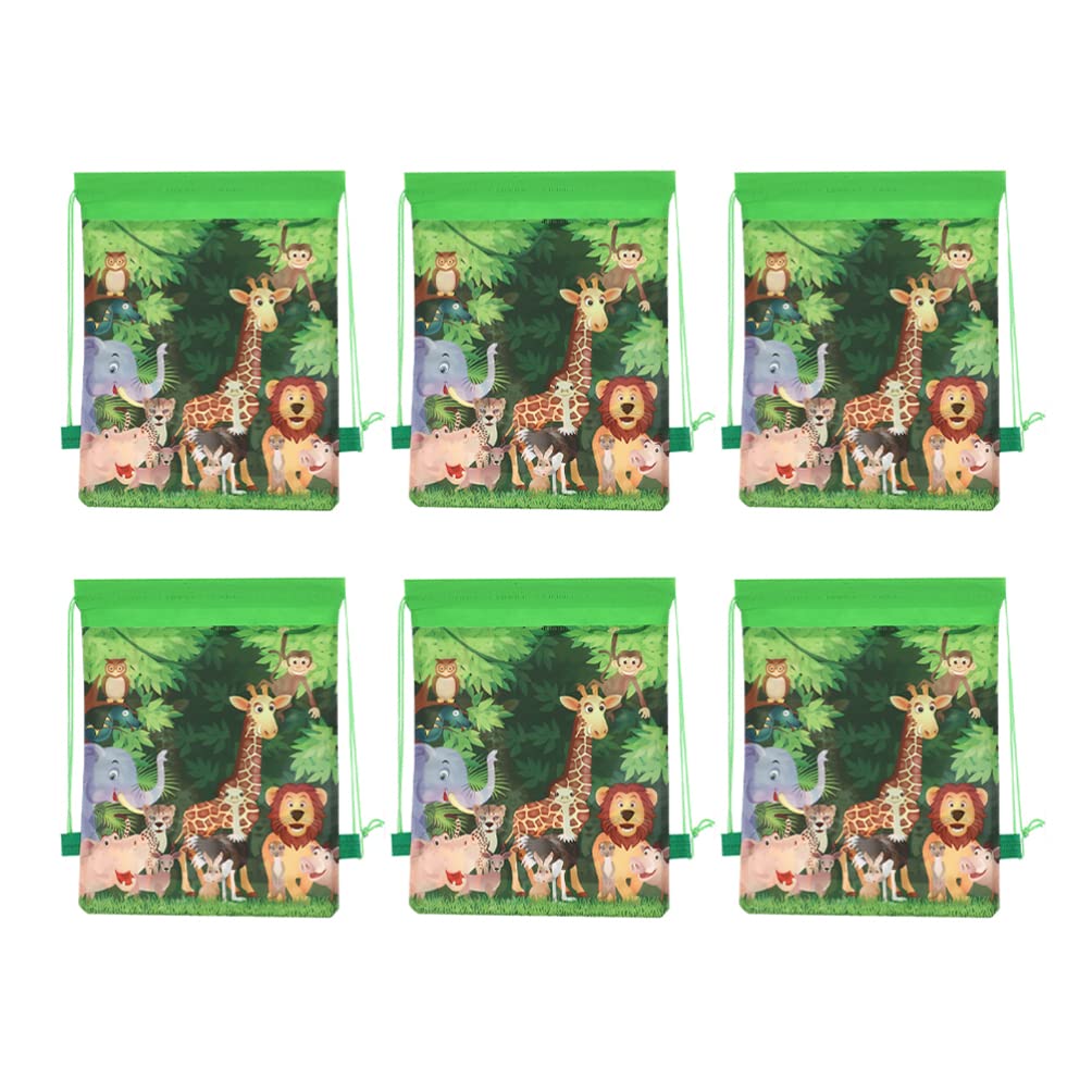 BESTOYARD 6-Piece Drawstring Backpack Set - Animal Print Gym Bags for Sports, Beach & Travel | Jungle Themed Party Favors & Gifts for Kids & Adults | Perfect for School, Gym, Camping & Outdoor Activities