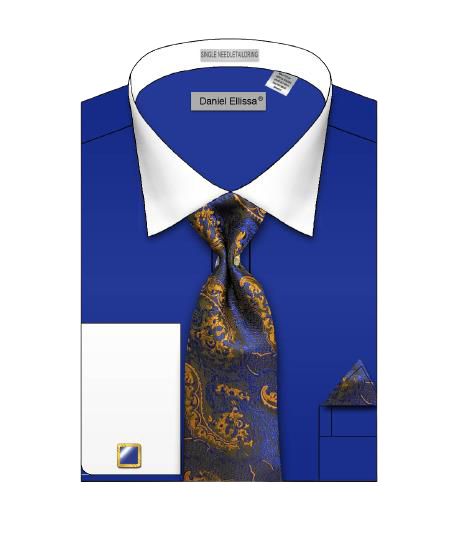 Daniel Ellissa DS3825P2 Royal White Solid Body French Cuff Dress Shirt for Men - Perfect for Business, Formal Events & Office Wear
