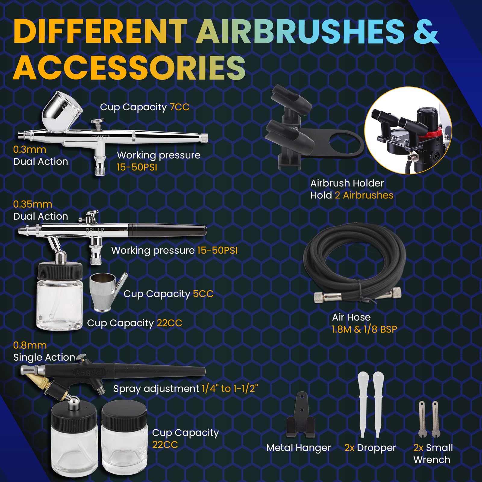 OPHIR 3 Airbrush Kit with Compressor - 1/6 HP Airbrush Set with 3L Tank for Model Painting, Tattoos & Cake Decorating (110V) | Perfect for Hobbyists, Artists & Bakers