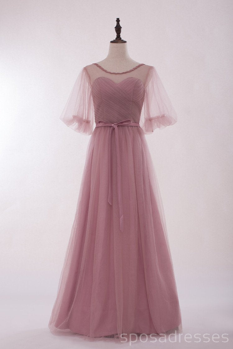 Elegant Dusty Pink Soft Tulle Long Bridesmaid Dresses - Mismatched Styles for Wedding Party, Formal Events & Special Occasions | BD013