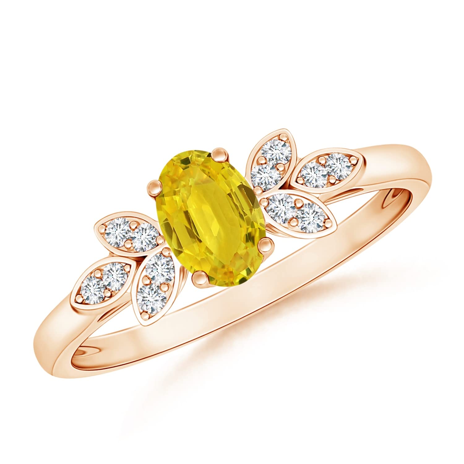 Vintage Style 6x4mm Oval Yellow Sapphire Ring with Diamond Accents - Elegant Jewelry for Women, Perfect for Engagement, Wedding, Anniversary & Special Occasions