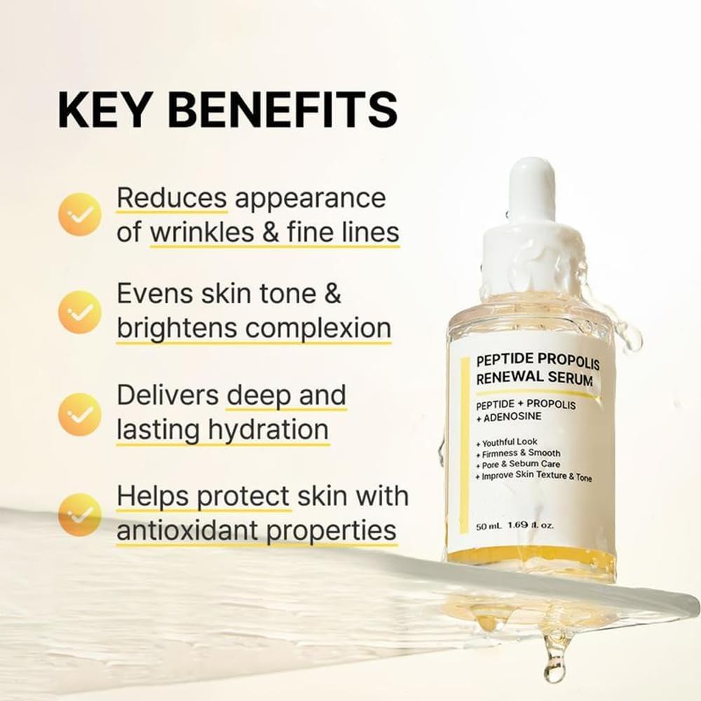 Youthful Hydration & Wrinkle Renewal Serum - Korean Peptide Propolis Complex for Anti-Aging & Deep Moisturizing - Ultimate Skin Renewal Facial Treatment (1 Set) | Perfect for Nighttime Skincare Routine & Dry Skin Relief