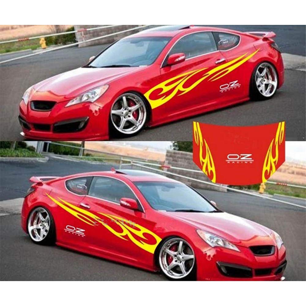 Cool Flame Car Decal Stickers - 1 Set Vinyl Hood & Body Decals for Cars (Yellow) | Universal Fit for Sedans, SUVs & Trucks | Add Sporty Style to Your Vehicle