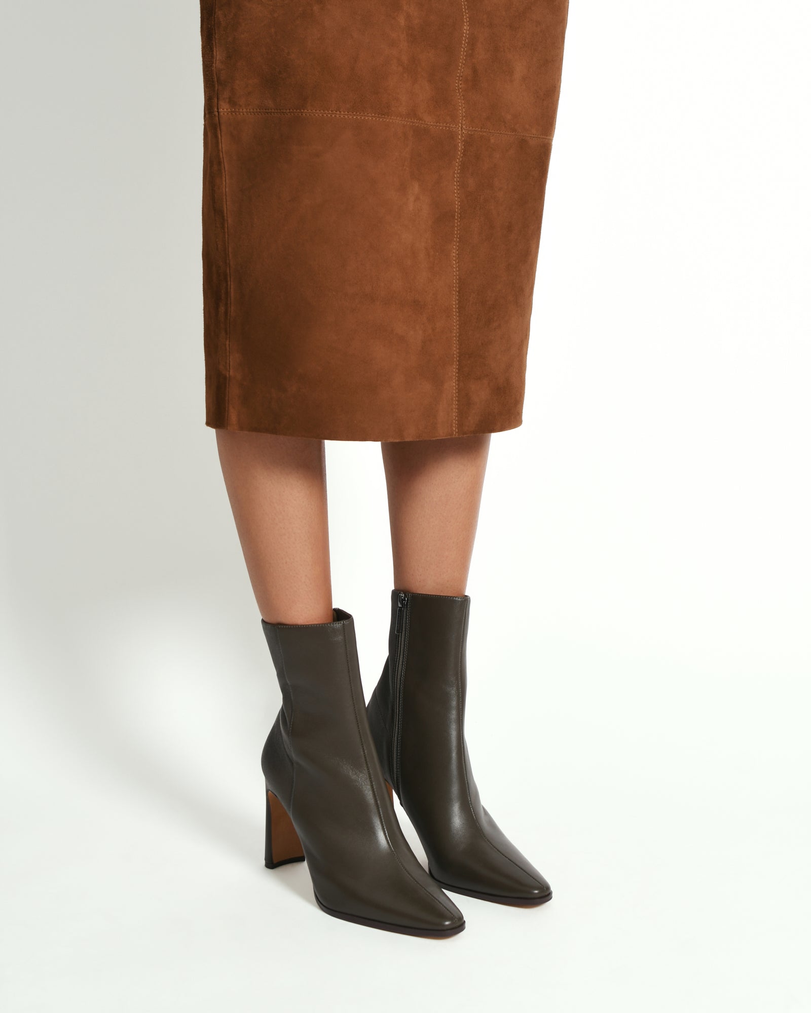 JEMIMA Women's High Ankle Boots - Dark Olive Genuine Leather - Fashionable Winter & Fall Boots for Casual Outfits & Outdoor Activities