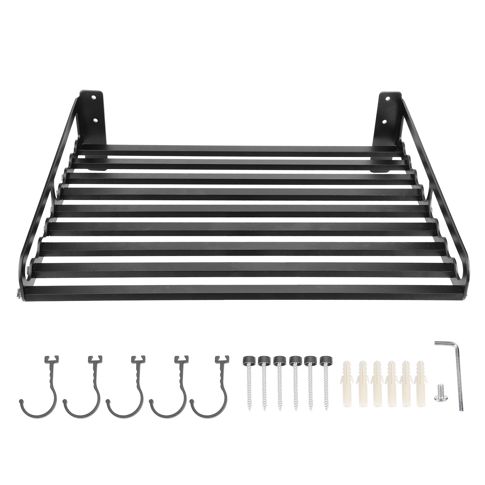 Wall Mounted Microwave Oven Shelf - Sturdy Aluminum Kitchen Storage Rack with 5 Adjustable Hooks (50x40cm) - Perfect for Small Kitchens, Apartments & RV Space Saving Organization