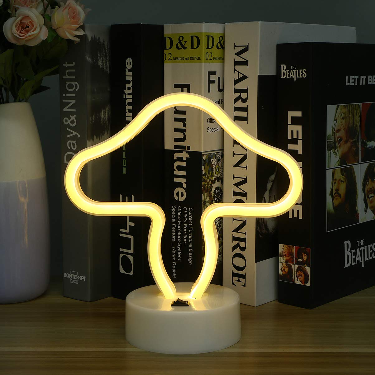 Uonlytech Bunny & Dolphin Mushroom Shape LED Night Light - Cute Neon Table Lamp for Kids Room, Nursery, Bedside Decor - Perfect as Reading Light, Baby Gift, or Desktop Decoration