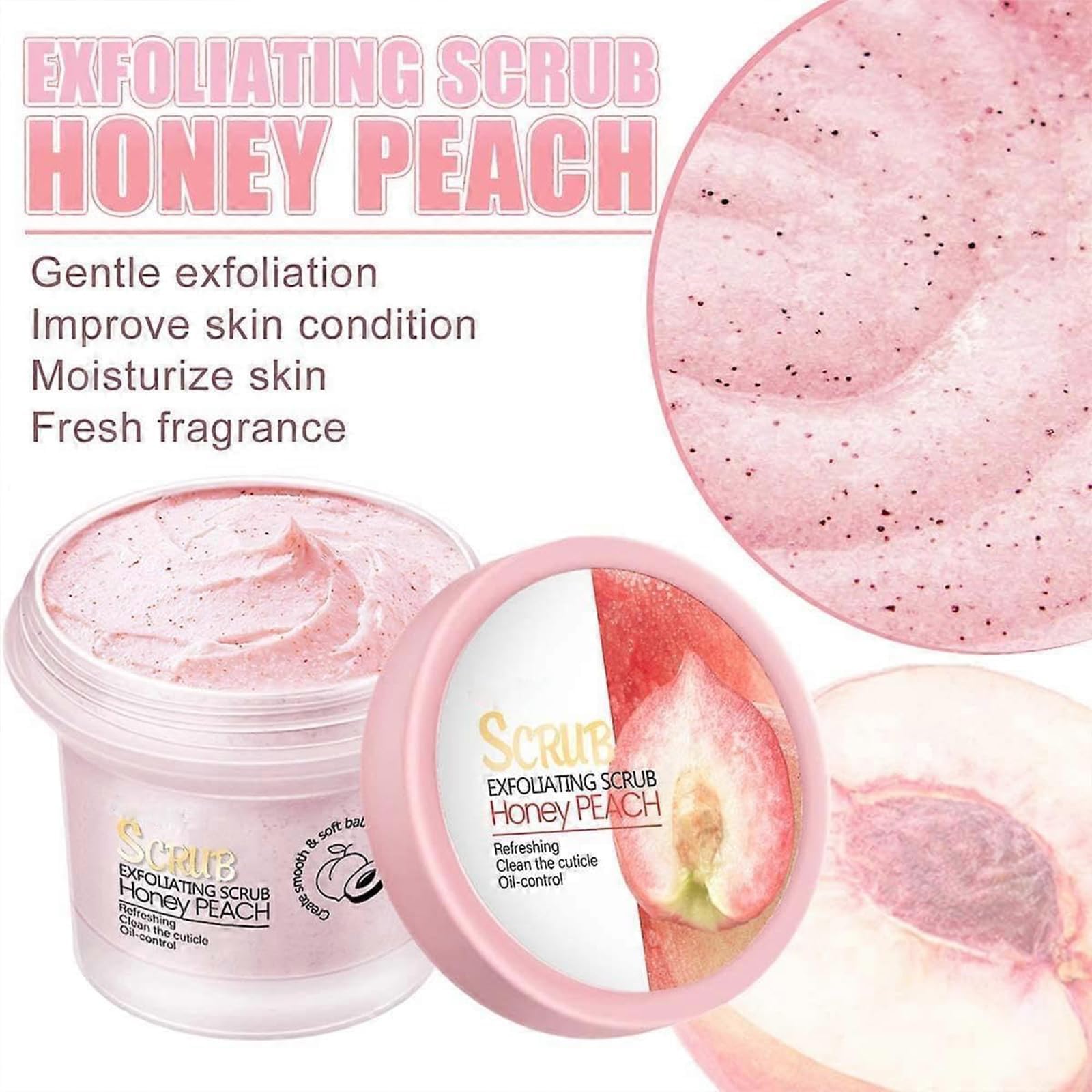 Peach Brightening & Hydrating Body Scrub - Exfoliating for Smooth Skin, Tightens & Moisturizes - Perfect for Body, Hands, Elbows - Ideal for Dry Skin Care & Pre-Shave Exfoliation
