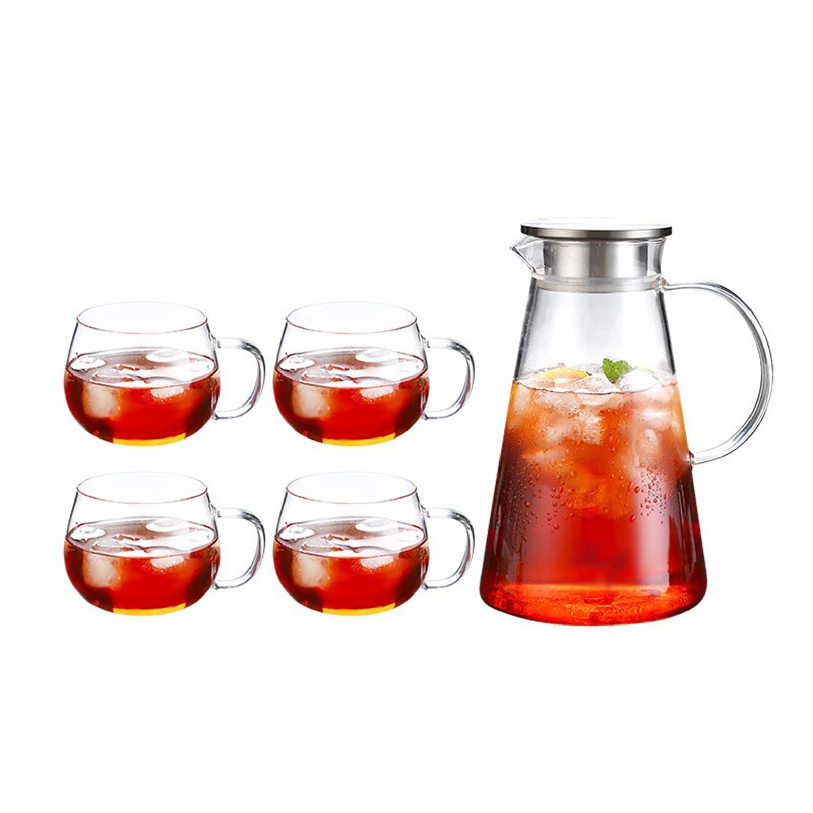 Spacmirrors Glass Water Carafe Set with Cup - Large Capacity 1.5L Pitcher for Juice, Iced Tea & Beverages - Transparent Handle Jug for Home, Kitchen & Outdoor Use