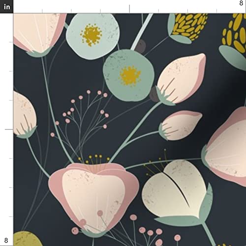Whimsical Small Floral Abstract Forest Print Minky Fabric by The Yard - Pink Navy Mustard Pattern for Sewing Baby Blankets, Quilt Backing & Plush Toys | Soft Cuddle Fabric for Nursery Decor & DIY Crafts