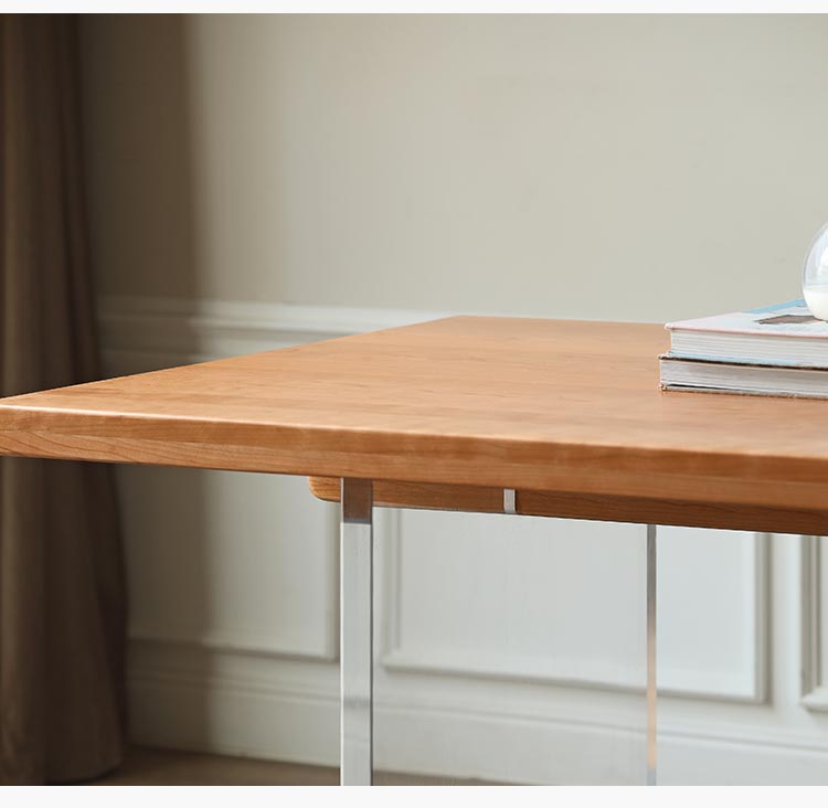 Solid Oak & Cherry Wood Acrylic Suspension Dining Table - Modern Floating Design for Small Spaces, Kitchens & Contemporary Dining Rooms