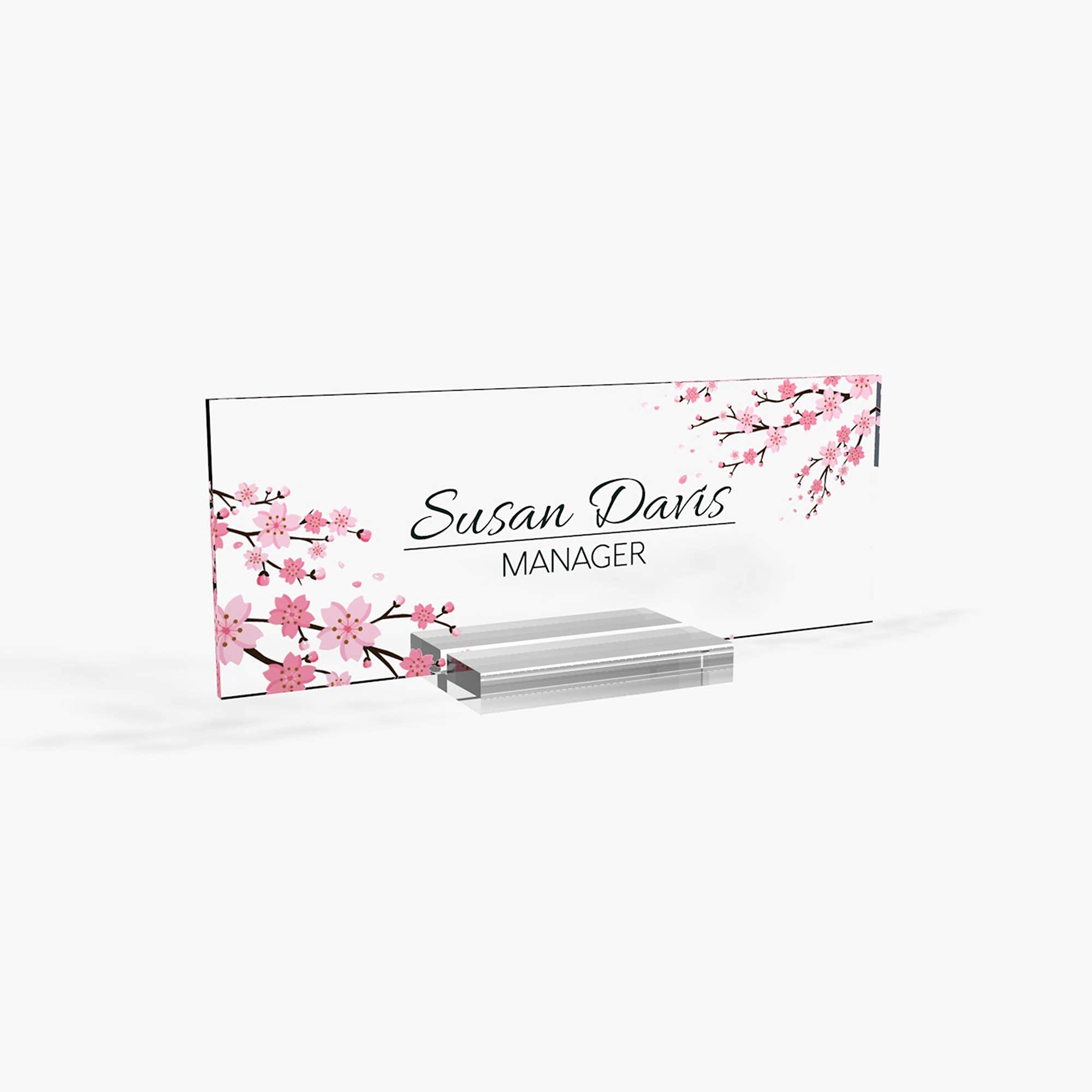 Personalized Desk Name Plate - Modern Office & Home Decor for Women, Teachers - Cherry Blossom Design (8