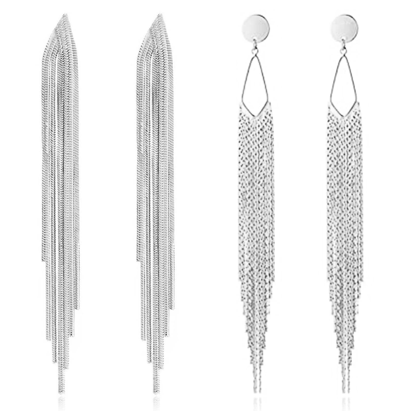 2 Pairs Gold Long Dangle Earrings for Women - Elegant Tassel & Geometric Bar Drop Earrings for Teen Girls | Party, Wedding, Date Night Jewelry Gift