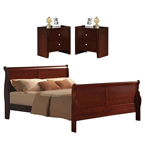 Home Square 2-Piece King Bedroom Set with Sleigh Bed & 2 Nightstands - Perfect for Master Bedroom Decor & Guest Room Furniture