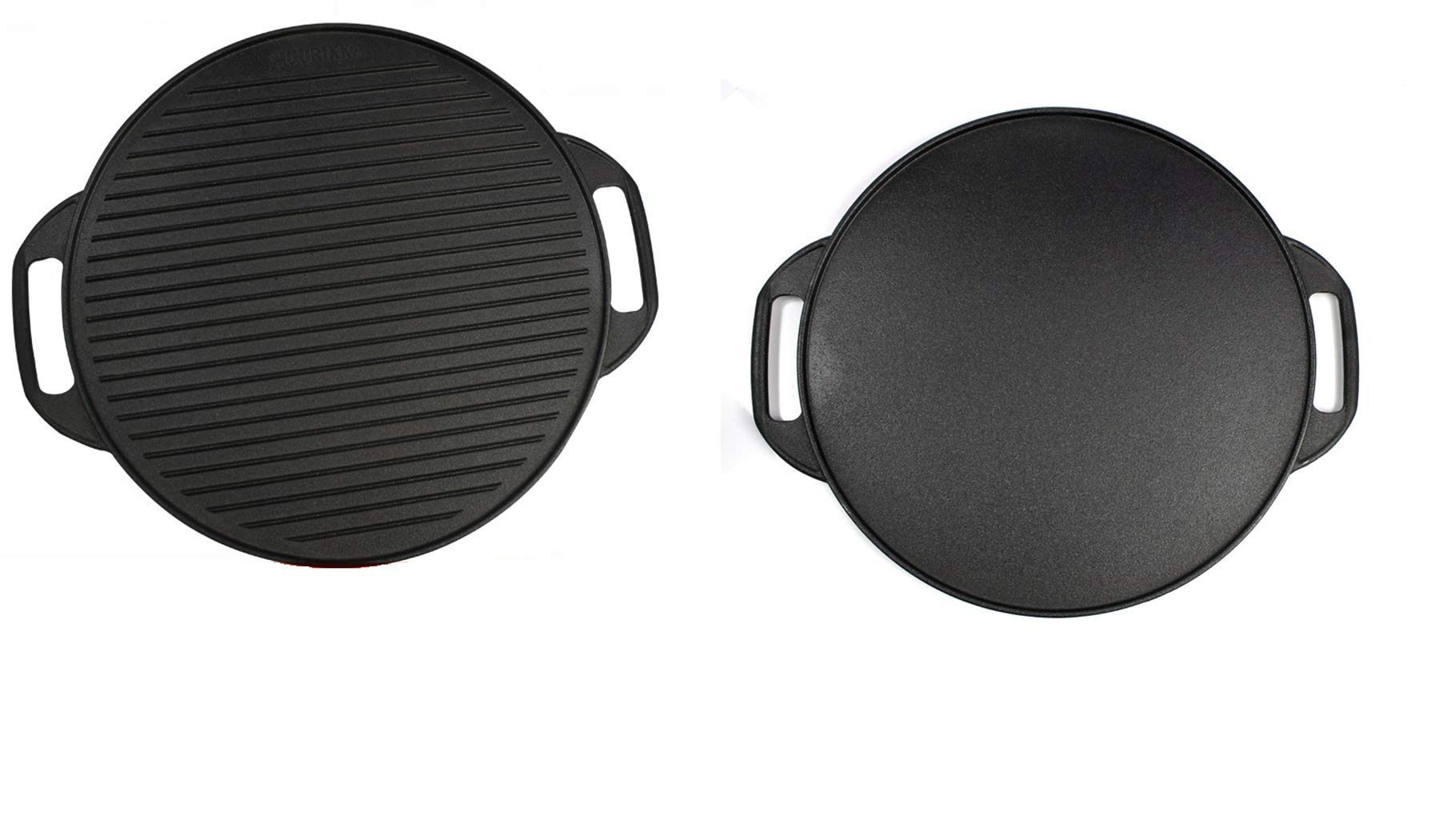 Cast Iron Double-Sided Grill and Griddle Pan - Reversible 41cm Baking Pan with Easy-Grip Handles - Perfect for Indoor/Outdoor Cooking, Camping & BBQ