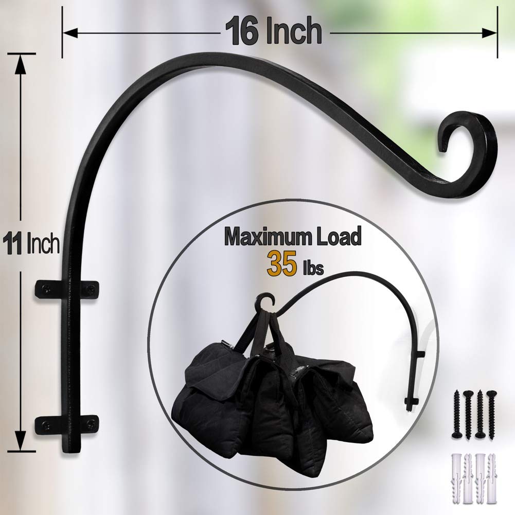 16-Inch Heavy Duty Metal Plant Hanger Bracket - Outdoor Wall Hook for Hanging Flower Baskets & Bird Feeders | Perfect for Garden, Patio, and Balcony Decor