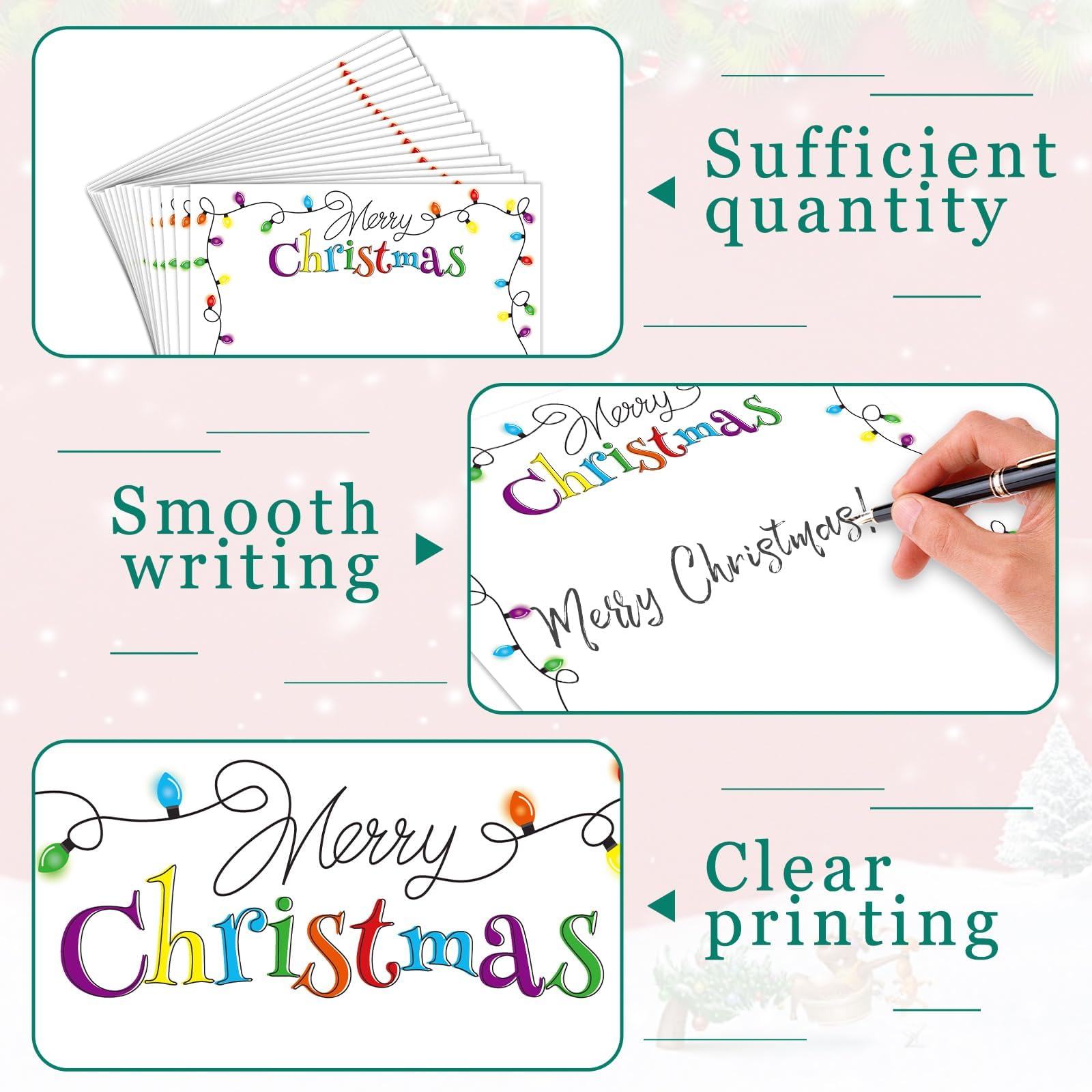 100-Pack Christmas Light Bulbs Letterhead Border Paper - 8.5 x 11 Inch Holiday Stationery for Santa Letters, Invitations, Office & School Use - Perfect for Festive Notes, Printer Paper & Holiday Decorations