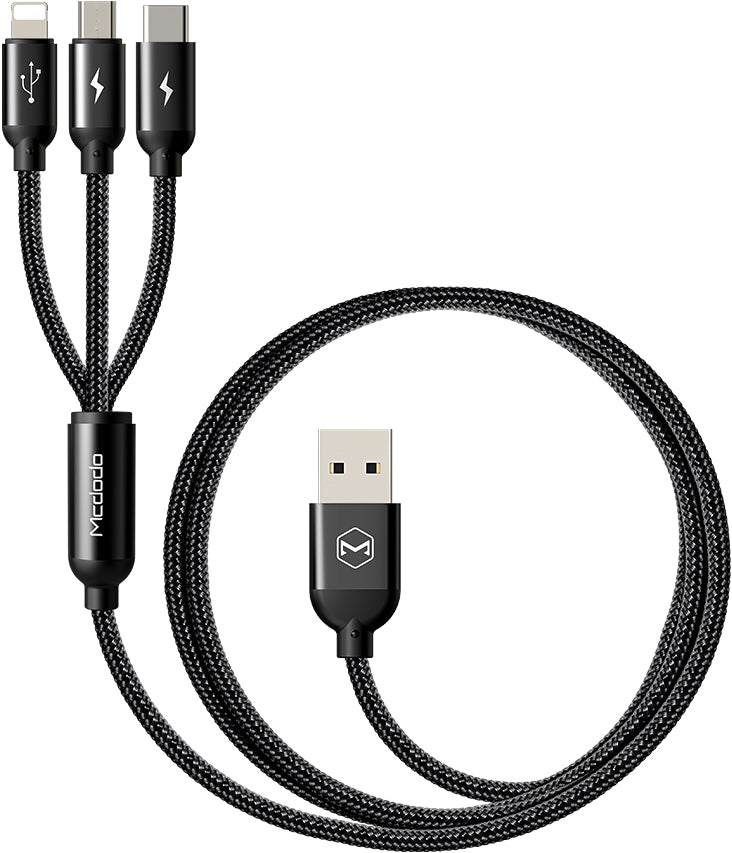 3-in-1 Charging Cable - Lightning, Micro USB & USB-C to USB Fast Charger & Data Sync Cable for iPhone, Android & More - Perfect for Home, Office & Travel