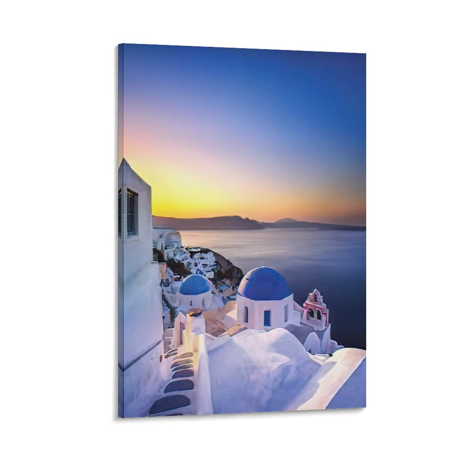 Santorini Blue Roof Cityscape Poster - Greek Art Painting Print for Living Room, Bedroom, Office Decor - 24x36 Inch (60x90cm) - Perfect for Home, Cafe & Gift Giving
