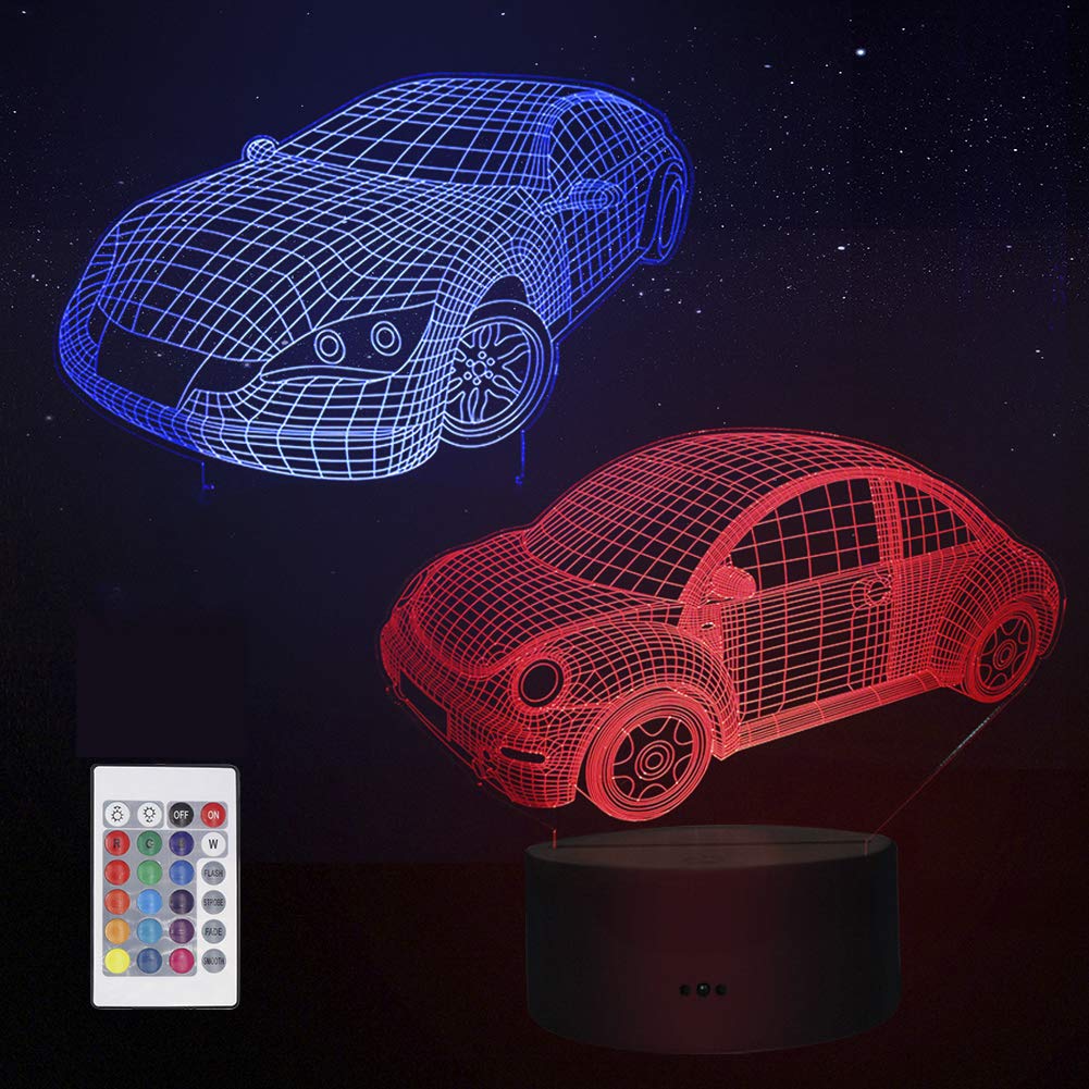3D LED Night Light - Beetle Car & Sports Car Illusion Lamp with 7-16 Color Changing Modes, Kids Room Decor, Desk & Bedside Table Lamp, Perfect Gift for Boys and Kids | Ideal for Bedroom, Nursery, Study Room, and Party Decorations