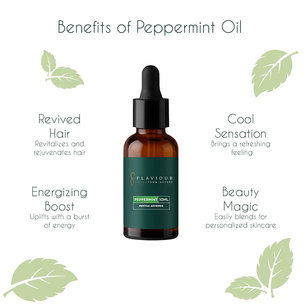 100% Pure Peppermint Essential Oil (Mentha Piperita) - 10ml Natural Aromatherapy Oil for Relaxation, Hair Growth & Skin Care | Refreshing Scent for Diffuser, Massage & DIY Beauty Products | USDA Certified Organic Therapeutic Grade Oil